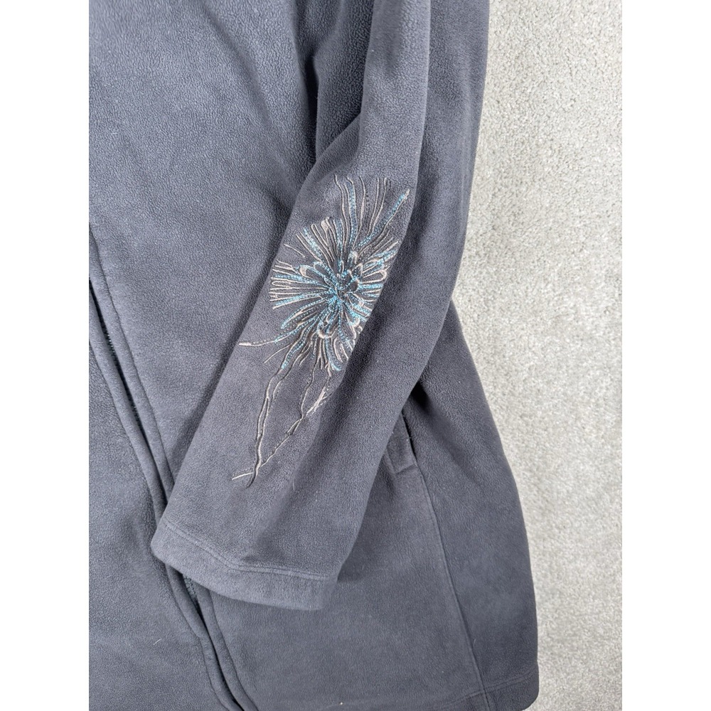 Athleta  Zip Up  Jacket Size S Gray And‎ Teal With Stitched Flower Design - Picture 4 of 11